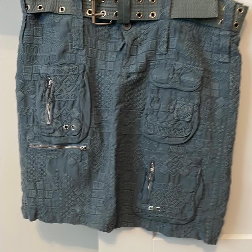 Johnny Was Slate Blue Textured Cargo Skirt